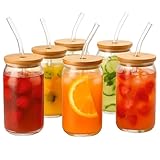 gouveo 6er Set Trinkgläser 350 ml Dose mit Deckel und Strohhalm - Cocktail...