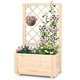 GOPLUS Hochbeet mit Rankgitter, Erhöhter Blumenkasten mit Ablauflöchern,...