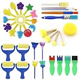 TOKSEO 34 Stück Schwamm Pinsel Set Kinder, Malwerkzeug Set Kinder, Pinsel...