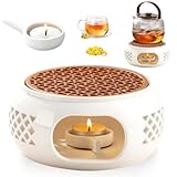 Wxeadu Stövchen für Teekanne, Keramik Teewärmer, Weiß Porzellan...