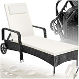 tectake Poly Rattan Gartenliege mit Rollen, 6-Fach höhenverstellbarer...