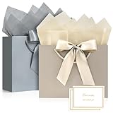 BBLIKE Geschenktüten 2 Stück Papiertüten mit Schleifenbändern + 2...