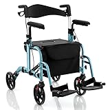 COSTWAY Rollator faltbar und leicht mit Sitz, 2 in 1 Rollstuhl &...