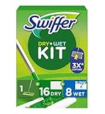 Swiffer Bodenwischer Dry & Wet Starter-Set, 1 Stab, 16 Trockene, 8 Feuchte...