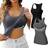 Charmo Tank Tops Damen mit Regal BH Baumwoll Unterhemden Basic eng lang Top...