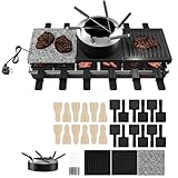 LZQ Raclette Grill mit Fondue für 12 Personen, 1650W, Doppel- und...
