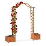 Relaxdays Holz-Rosenbogen, dekorativer Gartenbogen, 2 Pflanzkübel,...