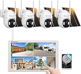 Jennov Solar Überwachungskamera Set mit 10' Monitor, 5MP 10CH 10' Zoll...