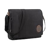 Leathario Herren Messenger Bag Umhängetasche aus Canvas und Echtleder...