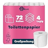 BOVE 4-Lagig Toilettenpapier 72 Rollen Großpackung - 250 Blatt pro Rolle -...