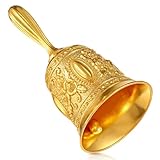 Solide Messing-Glocke, Superlaute Handglocke mit Blumen-Gravuren im...