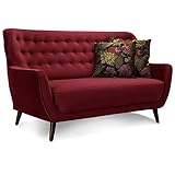 CAVADORE 2-Sitzer-Sofa Abby / Retro-Couch mit Samtbezug und Knopfheftung /...