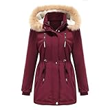 YFFUSHI Wintermantel Damen Warm Dicker Winterparka mit Fellkapuze Fell...