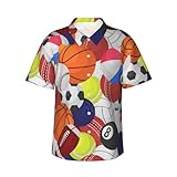 ZORIN Herren-Hawaii-Knopf-Hemd, verschiedene Arten von Sport, Ball, Sommer,...