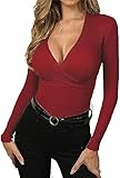 Wenrine Damen Pullover Tiefer V-Ausschnitt Wickel Strickpullover Sexy...