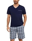 Bresdk Pyjama Herren Schlafanzug Kurz Baumwolle Sommer Set für Männer...