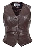 House of Leather Damen Echtes Leder Weste Knopfverschluss Traditionell Stil...