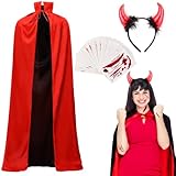 ROSAUI Halloween Umhang Set für Damen, Halloween Teufel kostüm herren mit...