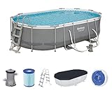 Bestway Power Steel Framepool Komplett-Set, oval, mit Filterpumpe, Leiter &...