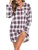 ENJOYNIGHT Damen Flanell Nachthemd Langarm Schlafshirt Knopfleiste...