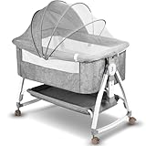 NIKYJM Beistellbett Baby,3 in 1 Babybett 6 Fach Höhenverstellung und...