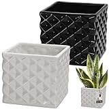 KOTARBAU® Blumentopf Keramik glasiert Quadratisch Weiß Schwarz 14 x 14 cm...