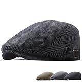 Herren Schiebermütze mit Fischgrätenmuster Wärme Winter Flatcap Barett...
