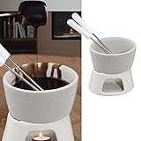 Cepewa 1 x Keramik Schokofondue Set Fondue-Set Schokolandenfondue weiß...