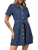 Jeanskleid Damen Sommer,Kurzärmelige Button Down Casual Elegant Denim...