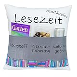 KAMACA Dekokissen mit Füllung Lesezeit mit 3 Taschen 43x43 cm...