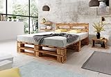 Lermowood Palettenbett M2 aus Holz 140 x 200 cm Geflammt mit Kopfteil...