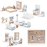 ROBUD Puppenhaus Möbel Holz Set, 23 Teilige, Puppen Zubehör Spielzeug...