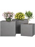 Pflanzwerk® Pflanzkübel Fiberglas Cube Grau 3er-Set 23cm + 28cm + 34cm...