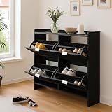 NordicLume Schuhschrank Weiß 110 cm mit 4 Klappfächern – Platzsparender...