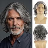Beweig Herren graue Perücke kurze wellige Bob Perücke synthetische...