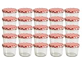 hocz 25x Marmeladengläser 230 ml Set | Deckel Rot Kariert TO 82 | mit...