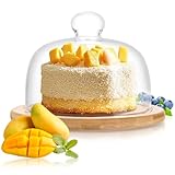 GBACHOOSE Käseglocke Glas mit Holztablett, Glasglocke 18 cm Tortenplatte...