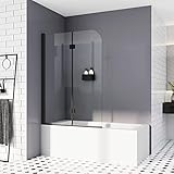 Duschwand für Badewanne 100 x 140 cm Schwarz Duschabtrennung Faltwand...