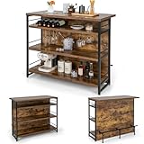 KOMFOTTEU 2 in 1 Bartisch mit stauraum, Barschrank Hausbar mit 4 Ebenen...