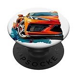 C8 Orange Racecar Supercar Grafik vorne und hinten C8 PopSockets mit...