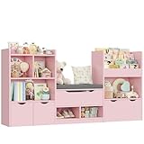 FOREHILL 183cm Breit Kinderregal mit Sitzbank, Kinderzimmer Möbel mit 3...