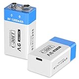9V wiederaufladbare Lithium-Batterien, 1300mAh 6F22-Batterien mit hoher...