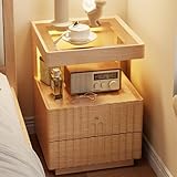 LED-Nachttisch aus Massivholz mit USB-Ladestation, abschließbarer...