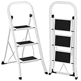 AMHANCIBLE Trittleiter, Leiter mit 3 Stufen, bis 150 kg belastbar,...