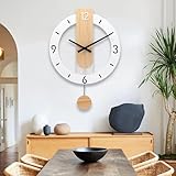 TOHOOYO Wanduhren Dekor Modern Leise Große Wanduhr aus Holz Nicht Tickend...