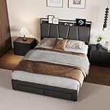 VixorLuilith Polsterbett 140x200 cm, Kopfteil mit Stauraum, LED-Kopfteil,...