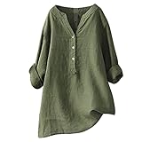 Hsternexy Musselin Bluse Damen, Leinenbluse Damen Sommer Langarm Große...