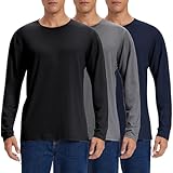 3 Pack Herren Langarmshirts Baumwolle T Shirt Rundhals Basic Longsleeve...