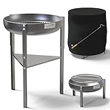 Edelstahl Feuerschale 60cm V2A / 304 18/8 Stahl 3 Höhen Set Abdeckhaube...