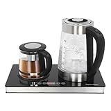 Wasserkocher mit Basis Kaffeestation 2,5 Liter Doppelflamme Edelstahl Glas...